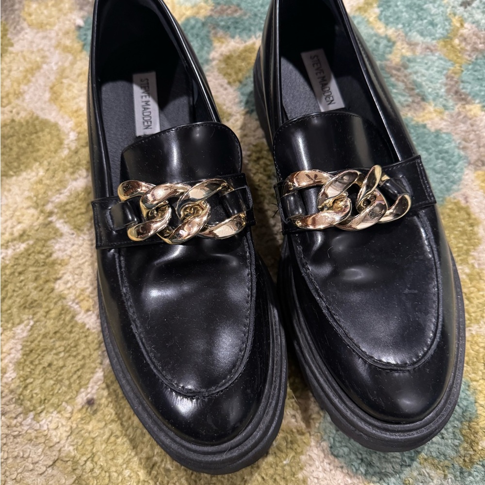 Steve Madden Black Loafers with Gold Accent